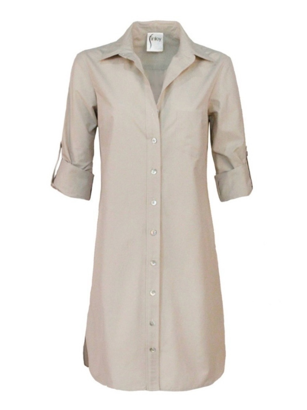 Finley Alex Shirtdress Tan Cream Button Down Roll Cuff Size Small